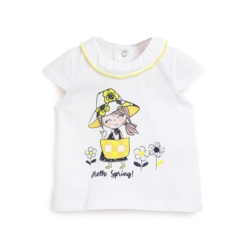 Girls White and Yellow Printed Short Sleeve T-Shirt image number 0